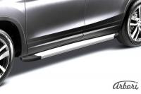 Комплект защиты штатных порогов алюминиевый профиль Arbori "Optima Silver" 1800 серебристая HYUNDAI GRAND SANTA-FE 2014- AFZDAALHSFG02